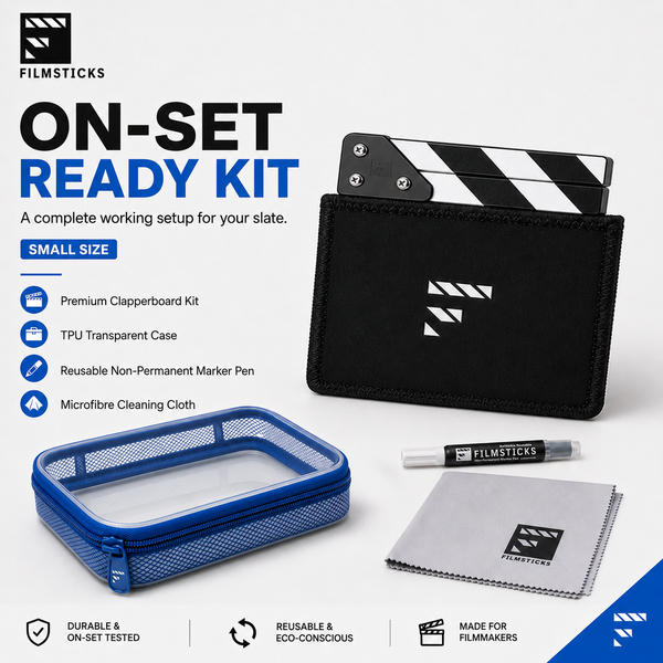 Filmsticks SMALL On-Set Ready Kit – Premium Clapperboard, Storage Case, Marker & Cleaning Cloth