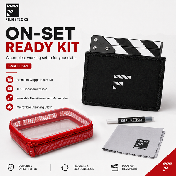 Filmsticks SMALL On-Set Ready Kit – Premium Clapperboard, Storage Case, Marker & Cleaning Cloth