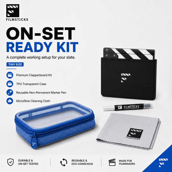 Filmsticks TINY On-Set Ready Kit – Premium Clapperboard, Storage Case, Marker & Cleaning Cloth