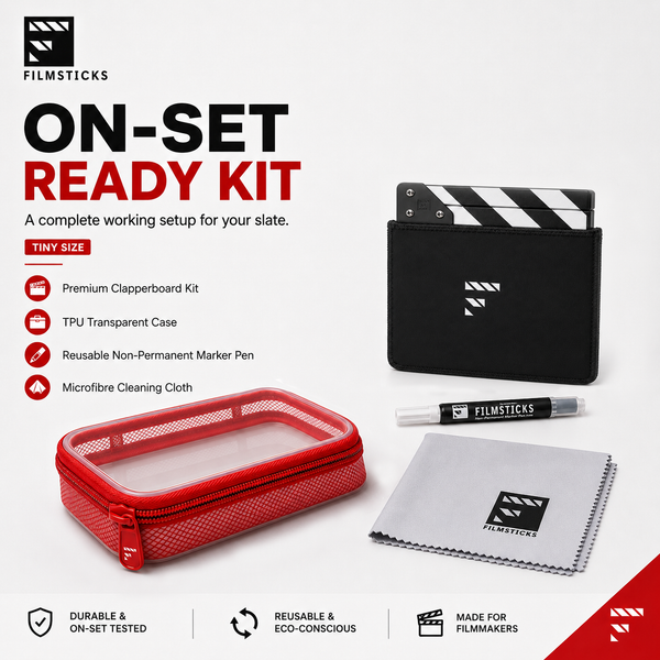 Filmsticks TINY On-Set Ready Kit – Premium Clapperboard, Storage Case, Marker & Cleaning Cloth