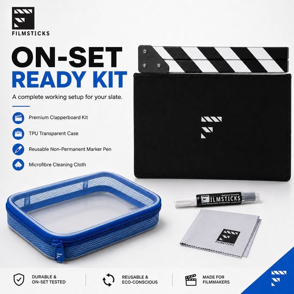 Filmsticks MEDIUM On-Set Ready Kit – Premium Clapperboard, Storage Case, Marker & Cleaning Cloth