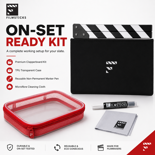 Filmsticks MEDIUM On-Set Ready Kit – Premium Clapperboard, Storage Case, Marker & Cleaning Cloth